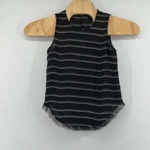 Who What Wear Striped Sleeveless Top Fringe Hem Black White XS